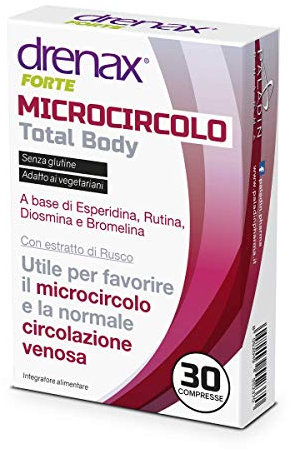 Drenax Total Body, 30 Compresse Favorisce la Funzionalità del Microcircolo e la Circolazione Venosa, Gambe Gonfie, con Rutina, Bromelina e Rusco, flavonoidi – Senza Glutine, 30 Compresse