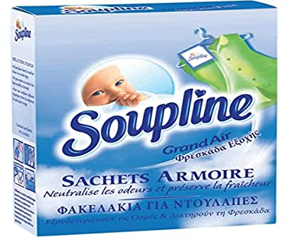 SOUPLINE - Schranktaschen — Frischluftduft — Waschparfüm für 6 Wochen — neutralisiert Gerüche (1 Packung mit 3 Beuteln)