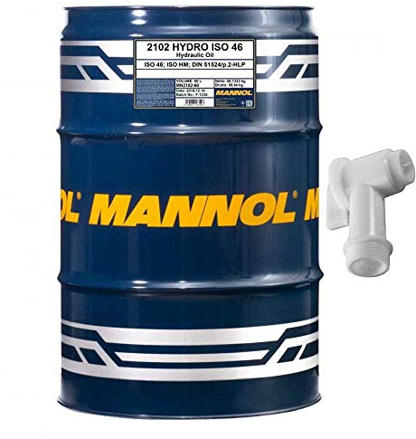 60 Liter MANNOL Hydro ISO 46 Hydrauliköl inkl. Auslaufhahn AFNOR 48600 DENISON HF-2 HF-0 ASLE 70-1 70-2 70-3 DIN 51524 part