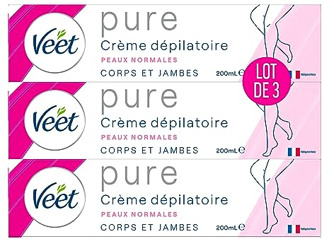 Veet Minima Enthaarungscreme – langanhaltende Weichheit nach der Enthaarung – normale Haut – Tube 200 ml (3 Stück)