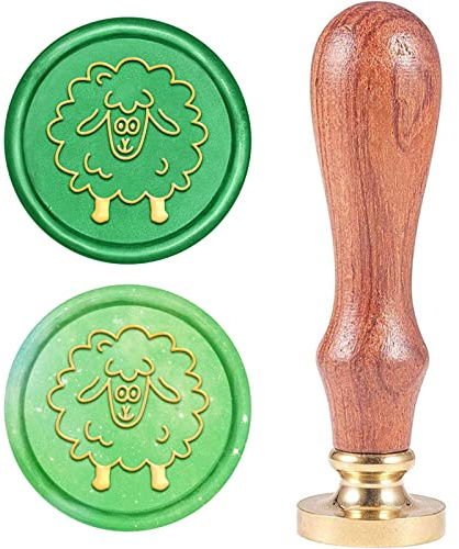 craspire Wachssiegel Stempel Schaf, Siegelwachsstempel Tier Retro Holzstempel Wachssiegel 25 mm Abnehmbar Messingkopf Holzgriff Für Umschlag Einladung Hochzeit Verschönerung Geschenkkarte