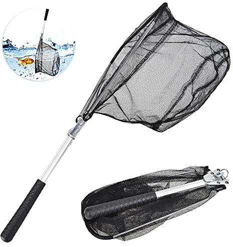 LYTIVAGEN Angeln Kescher Faltbare Fisch Kescher Angelkescher Nylon Fischernetz mit Rutschfestem Griff 34x27cm Unterfangskescher Stabil Fishing Kescher Teichkescher für Erwachsene und Kinder