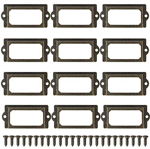12 Stück Metall Etikettenhalter, Etikettenhalter mit griff, Label Rahmen für Schublade Schrank, Schmuckkästchen, Aktenschrank, Schubladen 70 x 33 mm