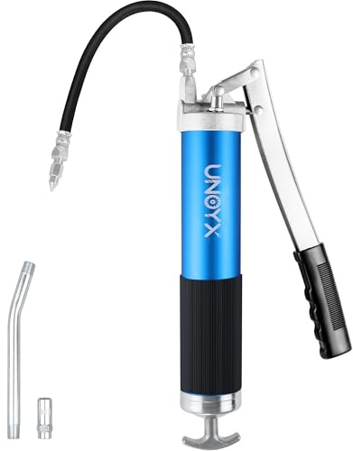 UNOYX 8000 PSI Grease Gun, Heavy Duty Lever Action Greese Gun 14oz, Aluminum Grease Gun Kit with Hose & Standard Coupler & Needle Nose Adapter