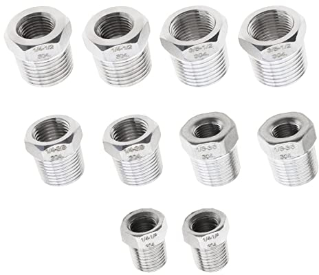 ECSiNG 10x Adaptador de Casquillo Roscado Hembra A Macho 1/8 A 1/4 3/8 A 1/2 1/4 A 3/8 1/8 A 3/8 1/4 A 1/2 Conector BSP Acero Inoxidable 304 para Unir Aire Manguera de Línea