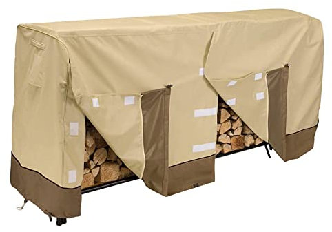 SPXMQSS Bache Bois De Chauffage 8 Pieds, Bache Protection Bois Anti PoussièRe Et Coupe Vent, Housse Protection pour BûChes CheminéE éTanche avec PoignéEs Et éVents pour BûChes Beige,244 * 107 * 61cm