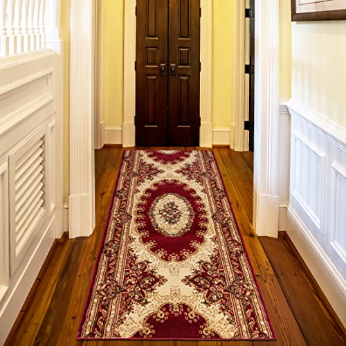 Mazovia Alfombra de Pasillo Larga - Design Oriental Pelo Corto - Alfombras de Pasillo por Metros - Alfombras para Pasillos Largos - Moqueta por Metros - Rojo - 70x250 cm