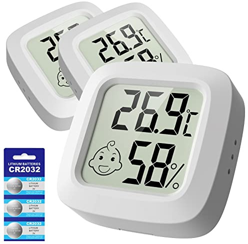 ENOPYO Mini Digital Hygrometer Thermometer Indoor with Air Comfort Icon and Spare Battery - Temperature Meter and Humidity Monitor for Babyroom,Nursery,Home,Office,Greenhouse（3 Pack White）