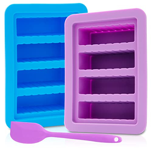KeFanta 2 Packs Silicone Butter Mold, Butter Tray with Lid, Large Butter Maker with Silicone Spatula, Rectangle Container for Homemade Herbed Garlic Butter Brownies Soap Bar Energy Bar