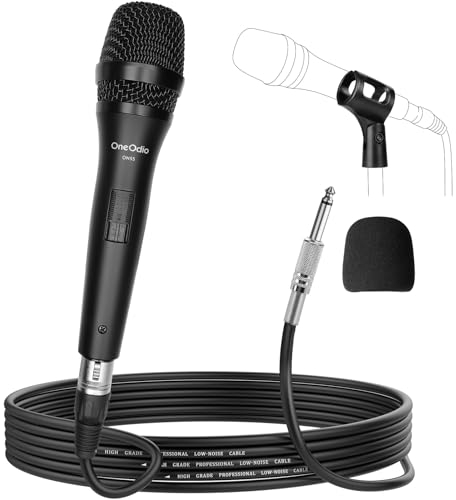 OneOdio ON55 Mikrofon mit Klinkenstecker, Cliphalter & 5m XLR-Kabel, 100% Metallgehäuse, Hervorragende Klangqualität Mikro für Karaoke, Studio, Streaming, Mixer, Podcasts, DJ-Silber
