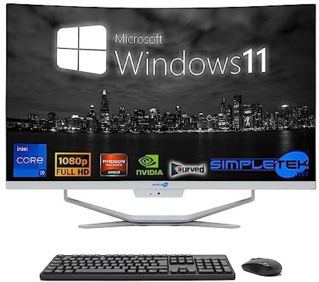 SIMPLETEK – Computer All in One 27 Curvo | Processore Intel i9 11 Gen | Scheda Video GT710 1GB | Windows 11 | 8GB RAM 120GB SSD | Ideale per Grafica, Gaming, Lavoro