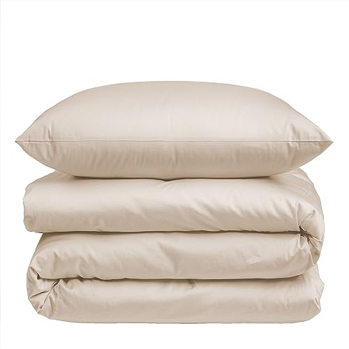 Nordic Paradise - Housse de Couette de Luxe en Satin de Coton 140x200 cm + 2 Taies d'oreiller 50x70 cm - Set de Linge de lit avec Fermeture Éclair Fine - Couleur Dune