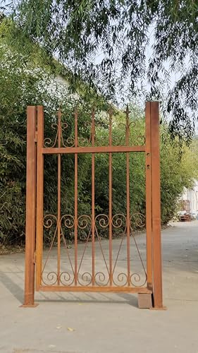 Patina Garden Gate with Metal Posts, Rust, Handmade, Including Door Lock DIN: Left (032194-1L: B101 H150cm)