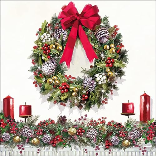 Ambiente Servietten 25 x 25 cm Cocktailservietten Papierservietten Kranz Advent Weihnachten/Tischdeko/Bastelarbeiten/Decoupage