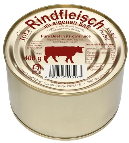 JOLA Rindfleisch im eigenen Saft | Pure Beef | 97% Rindfleisch |recyclebare Goldlackdose