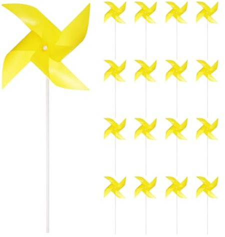 sourcing map Windmühlen für den Hof, Garten, 38,1 x 19,1 cm, 4 Blätter, Windräder, Windmühlen, Spinner, winddicht, wasserdicht, Vogelgeräte mit Heringen für Terrassendekoration, Gelb, 25 Stück