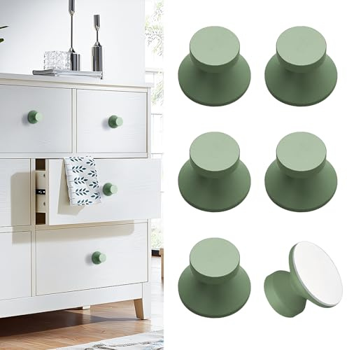Elistonie 6 Stück Morandi Farbe Selbstklebende Aluminium Knöpfe Graugrün Griffe Selbstklebend Ohne Bohren Schrankgriff für Schrank Spiegel Schrank Kommode Fenster