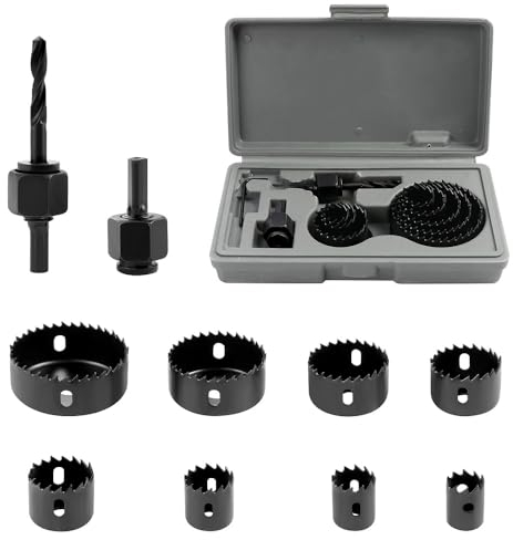 Set di 11 seghe a tazza da 19 mm a 64 mm, in metallo, con chiave esagonale, biella, punte per trapano per legno, cartongesso, plastica