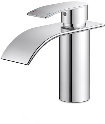 FORIOUS Rubinetto da Bagno, in Acciaio Inox a Cascata con Altezza di Uscita 80 MM, Miscelatore Monocomando per Acqua Fredda e Calda in Bagno, Risparmio D'acqua, Risparmio Energetico