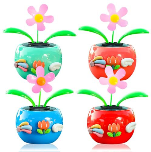 Chingde Auto wackelfigur, wackelblume solar, 4 Stücke wackelblume, Shaking Kopf Auto Ornaments Solar Powered Auto Spielzeug für Auto Büro Schreibtisch Dekoration