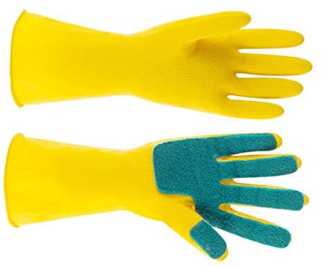 GOOHOCHY Dishwashing Latex Gloves Scouring Pad, Kitchen Cleaning Gloves for Housework, Size L, Sturdy and Comfortable, Suitable for Home and Kitchen Cleaning Tasks