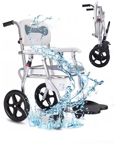 Joyfitness Klappbarer Duschstuhl mit Rollen, Badezimmer-Badehocker mit Toiletteneimer, Toilettenstuhl auf Rollen, Badestuhl-Hocker, Duschsitze für ältere Menschen