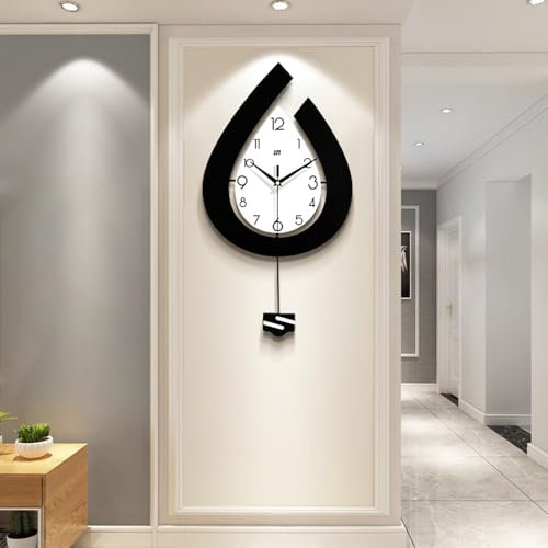 GERHWASH Orologio da Parete Moderno Silenzioso in Legno con Pendolo | Goccia di Pioggia Design Classico Senza Ticchettio | Decorazione per Soggiorno, Camera, Ufficio | Dimensioni 30x57 cm
