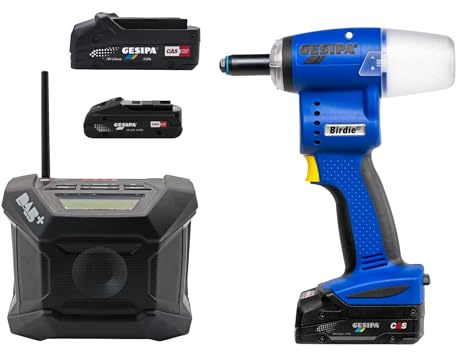 Gesipa Birdie on Air 1806952 Birdie avec 1 batterie CAS 2,0 Ah et 1 batterie CAS 4,0 Ah, chargeur dans coffret L-Boxx avec radio de chantier