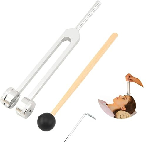 Srvauyea 128 Hz-Stimmgabel, Medizinische Stimmgabel Neurologie Aluminiumlegierung Stimmgabel mit Silikonhammer und Reparaturwerkzeug für Klangtherapie Heilung, DNA Reparatur Heilung, Heiler, Vibration