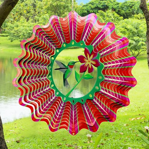 Goolyrusim Éolienne en forme de colibri en forme de colibri pour cour et jardin, sculptures de vent 3D à suspendre, attrape-vent en métal, décorations cinétiques en métal pour intérieur/extérieur