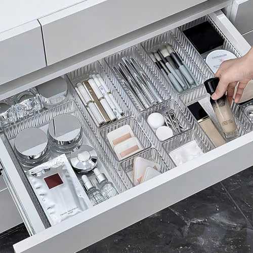 YHANEC Schubladen Organizer, 6 Stücke Schminktisch Organizer mit 5 Größen, Drawer Organizer, Make up Ordnungssystem, schubladen Organizer für Schminktisch, Schublade, Makeup,Küchen,Büro,Bad