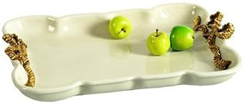 BODHIS Frutero de cerámica Blanca Rectangular, Plato de Frutas, Plato de Almacenamiento de Dulces de Villa, Plato de Frutas secas, Adornos (A)
