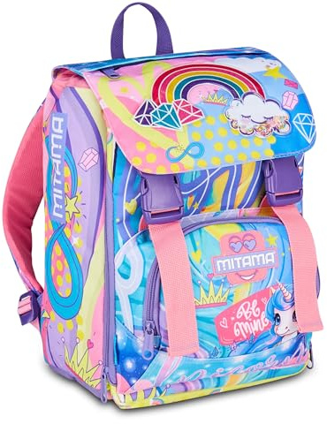 Mitama Zaino Estensibile 4 Zip, RAINBOW DREAM, Lilla, Maxi Capienza, Doppio Scomparto, Schienale Preformato, Bambina, Scuola Elementare