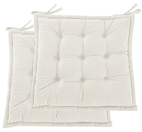 PRIMEPATIO Seat Pad for Dining Chair Set of 2, Garden Kitchen Chair Seat Cushion With Ties, Soft Tufted Shredded Foam Chair Pad for Indoor Outdoor, 40 x 40cm, Beige