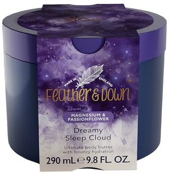 Feather & Down Magnesium and Passionflower Dreamy Sleep Cloud (290ml) - Whipped Body Butter Infused with Magnesium and Passionflower Extract, Calms for Anxiety & Stress, Relaxation Aromatherapy