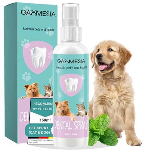 150ml Spray Dentale per Cani e Gatti, Dentifricio Spray per Cani, Igiene Orale, Contro Tartaro e Alito Cattivo e Placca, Senza Spazzolatura, Rinfresca l’Alito con Menta, Cura Denti