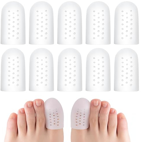 Protegge le dita dei piedi, in silicone, 10 pezzi, protezioni traspiranti per le dita dei piedi, cappucci per alleviare i dolori causati calli, vesciche, calli, unghie incarnite (medio bianco)