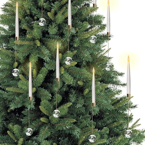 MozkeTo19 12 Pcs Christmas Tree Candles, Christmas Decoration, Flameless Candles for Christmas Tree with Remote Control Flickering with Clear Crystal Ball Warm Fake for Xmas Wedding Decor Gold