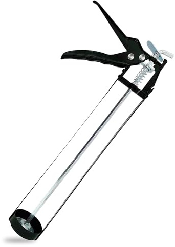 TB1 Skeleton Caulking Gun for 310ml–400ml Tubes – Heavy Duty Sealant, Silicone, Mastic & Caulk Applicator Tool – Black Steel Frame with Smooth Trigger for Clean and Precise Application