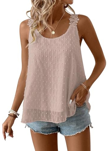 TUUHAW Womens Sleeveless Tops Boho Dressy Casual Scoop Neck Cami Pink L