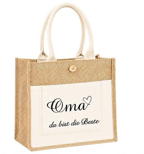 AHEJIOO Beste Oma Geschenk Jutetasche, Einkaufstasche und Schlüsselanhänger mit Herz-Motiv, Geschenk für Oma zum Geburtstageschenke, Weihnachtsgeschenke, Geeignet für Einkaufen, Picknick, Reisen