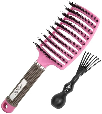 BellaLine Anti-Ziep Haarbürste – Gebogene Entwirr Bürste gegen Knoten, Für Damen, Kinder & Extensions, Schmerzfreies Entwirren bei Nassem & Trockenem Haar, Leicht & Ergonomisch (rosa)