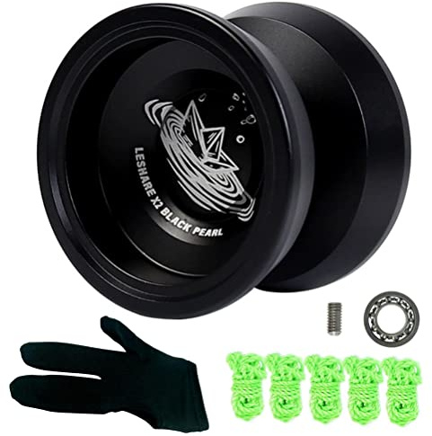 WOHPNLE Yoyo Ball, YoYo in Lega di Alluminio di precisione con Corde aggiuntive, Guanti e Manuale di Istruzioni per Bambini, Principianti, Trucchi Divertenti e Giochi (Nero)
