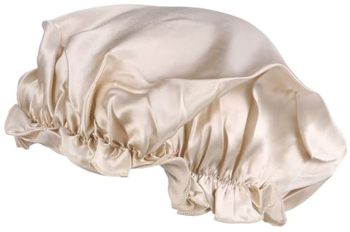 COLLBATH Bonnet de Nuit en Soie Khaki Confortable à Porter Circonférence Ajustable de 26cm à 40cm, pour Soins Capillaires et Maquillage