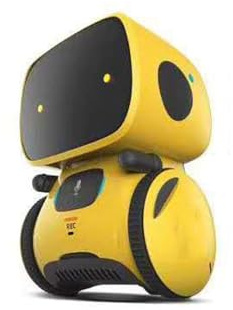 Röststyrd leksaksrobot med pekdetektering, intelligent och interaktiv robot för barn från 3 år och äldre - promenader, sång, inspelning, efterliknar tal/dans (gul)