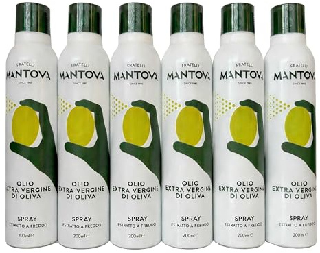 Mantova Aceite de Oliva Extra Virgen Spray 6×200 ml (1200 ml) – EVO Italiano Prensado en Frío, Spray Cocina Saludable, Control de Porciones, Pack Familiar Ahorro