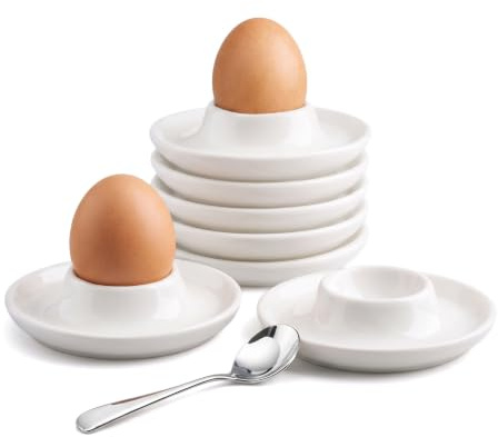 Sifxouped Lot de 6 coquetiers en céramique blanche empilables et passent au lave-vaisselle, coquetiers en céramique conviennent pour le petit-déjeuner, Pâques et les excursions en camping