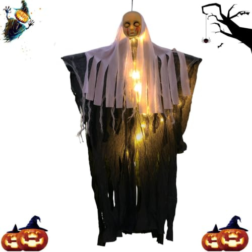 Decoraciones Fantasmas para Exterior Esqueleto de Monja Voladora Gótica de | Fantasmas Luminosos Embrujados Decoración de Exhibición Para Puerta Principal Pared Árbol Ventana Casa Embrujada