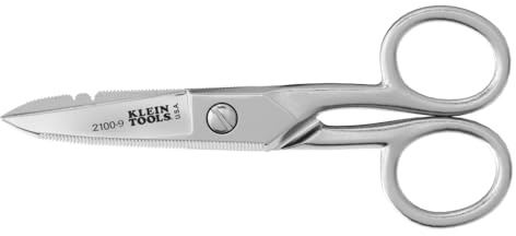 Klein Tools 2100-9 Stainless Steel Electrician Scissors, Made in USA, 5.25-Inch Free-Fall Handle Snips, Stripping Notches, Non-Slip Serrated Blade