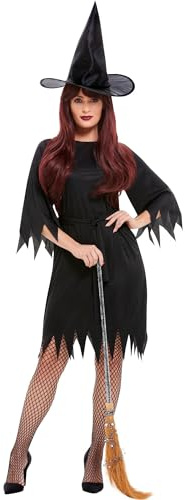 Smiffys, Damen Schaurige Hexe Kostüm, Kleid, Gürtel und Hut, 20421 Halloween